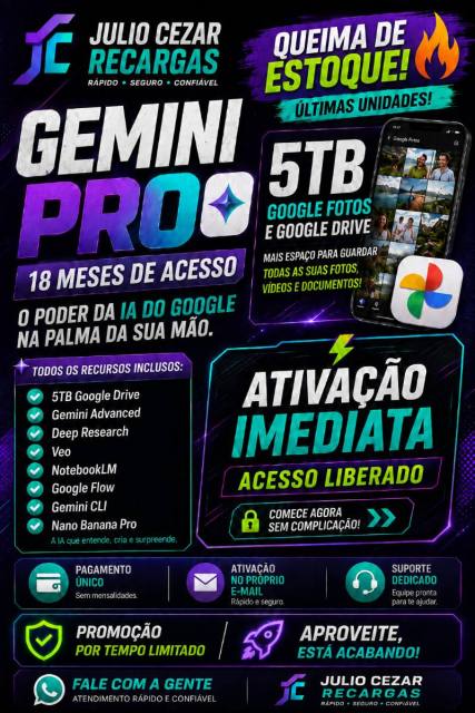 Gemini Pro + 5TB Google: 18 Meses de Acesso