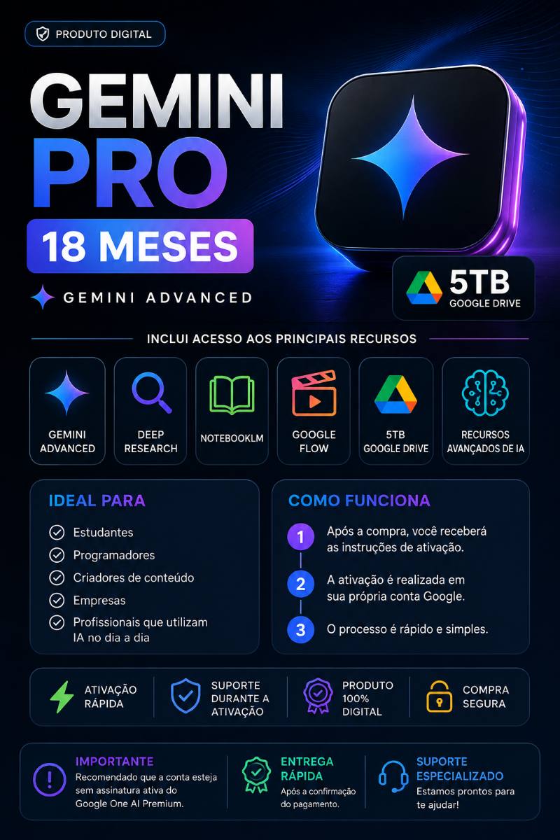 Gemini Pro 18 Meses + 5TB Google Drive + Gemini Advanced