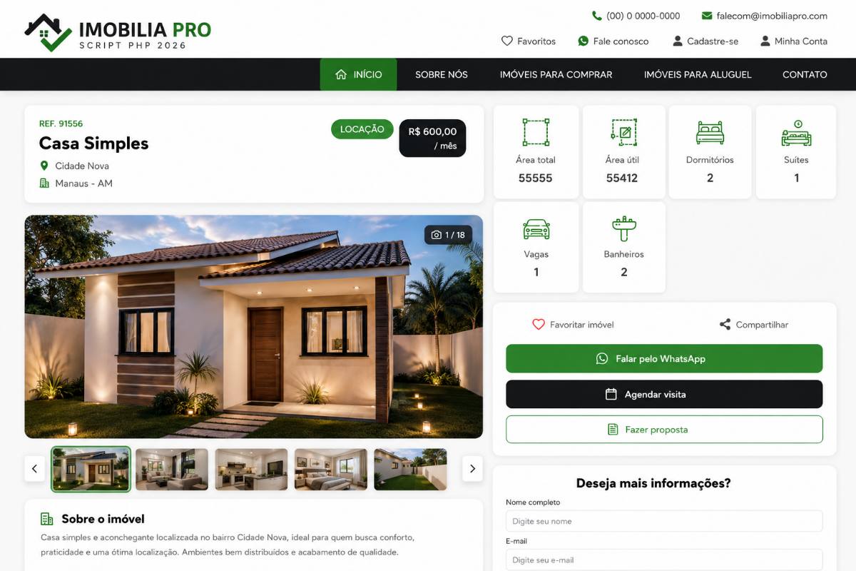 Imobilia PRO 2026 – Script PHP para Imobiliária com Painel Administrativo + Código Fonte Completo