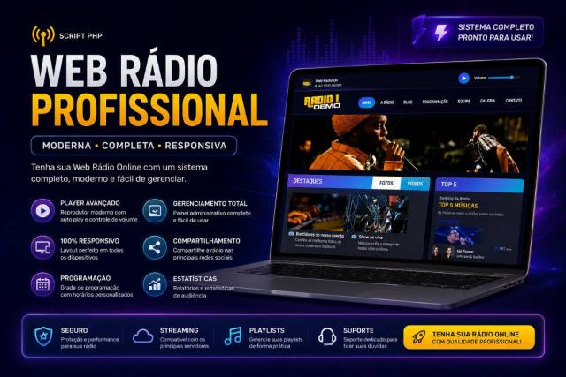 Script PHP Web Rádio Profissional com Painel Administrativo 2026