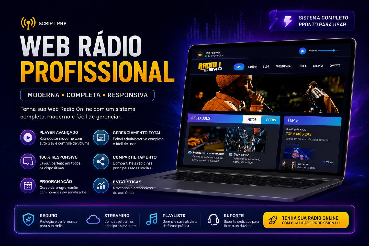 Script PHP Web Rádio Profissional com Painel Administrativo 2026