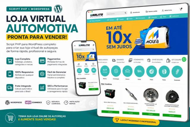Loja Virtual de Autopeças WordPress + WooCommerce | Script PHP E-commerce Completo
