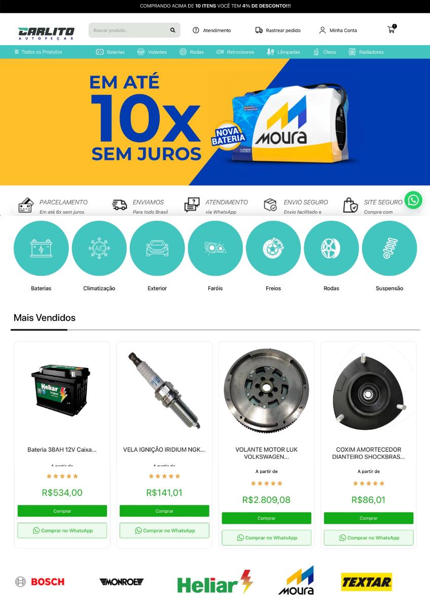 Loja Virtual de Autopeças WordPress + WooCommerce | Script PHP E-commerce Completo