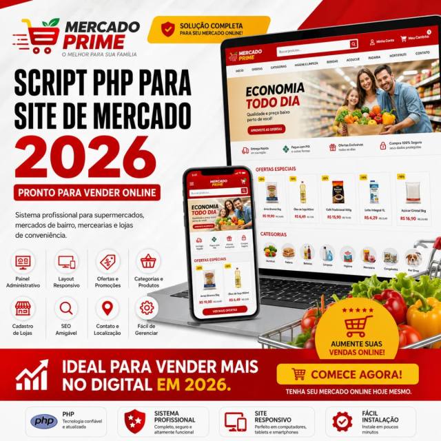 SCRIPT PHP PARA SITE DE MERCADO / SUPERMERCADO 2026 – CÓDIGO FONTE