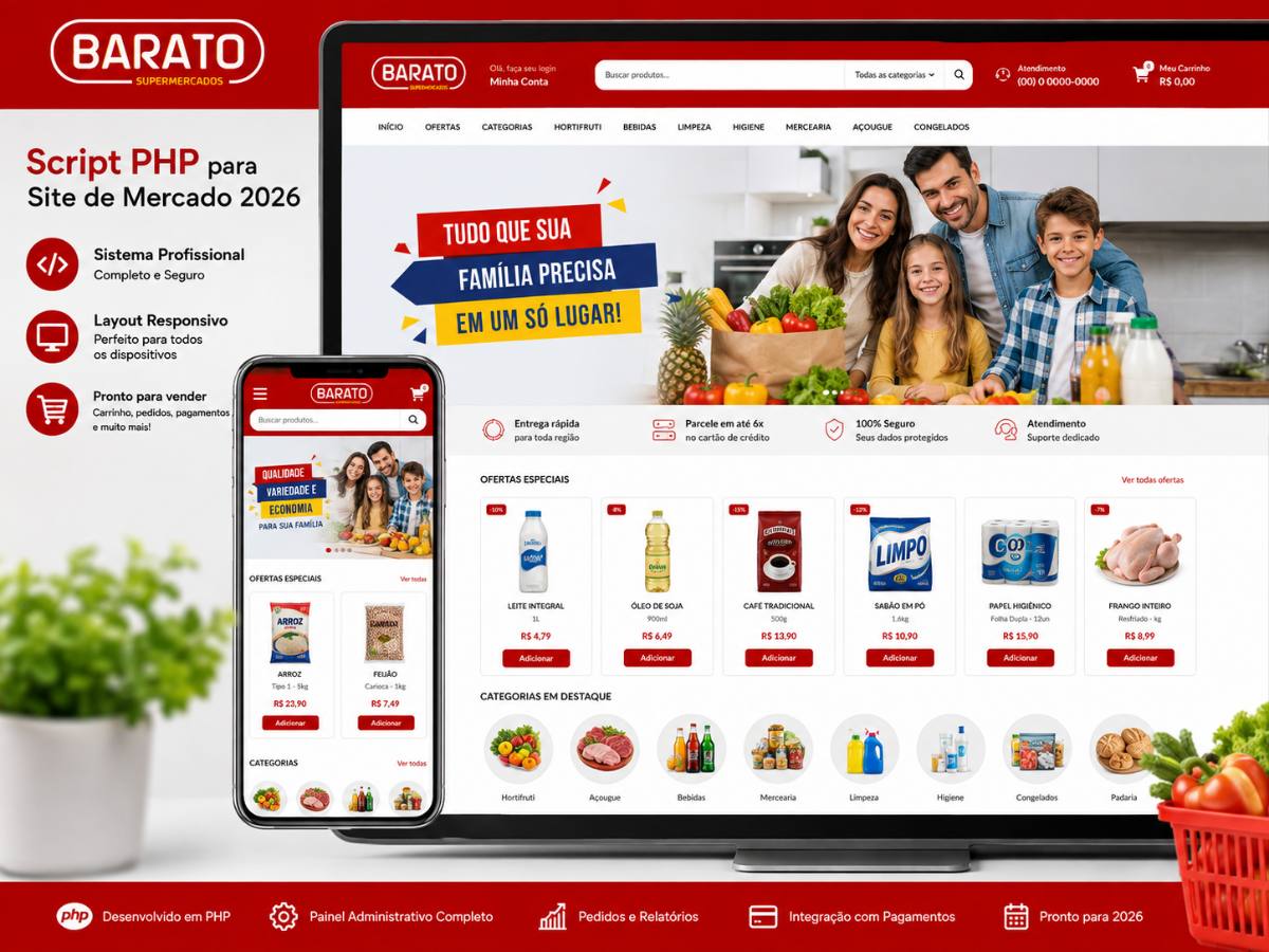 SCRIPT PHP PARA SITE DE MERCADO / SUPERMERCADO 2026 – CÓDIGO FONTE