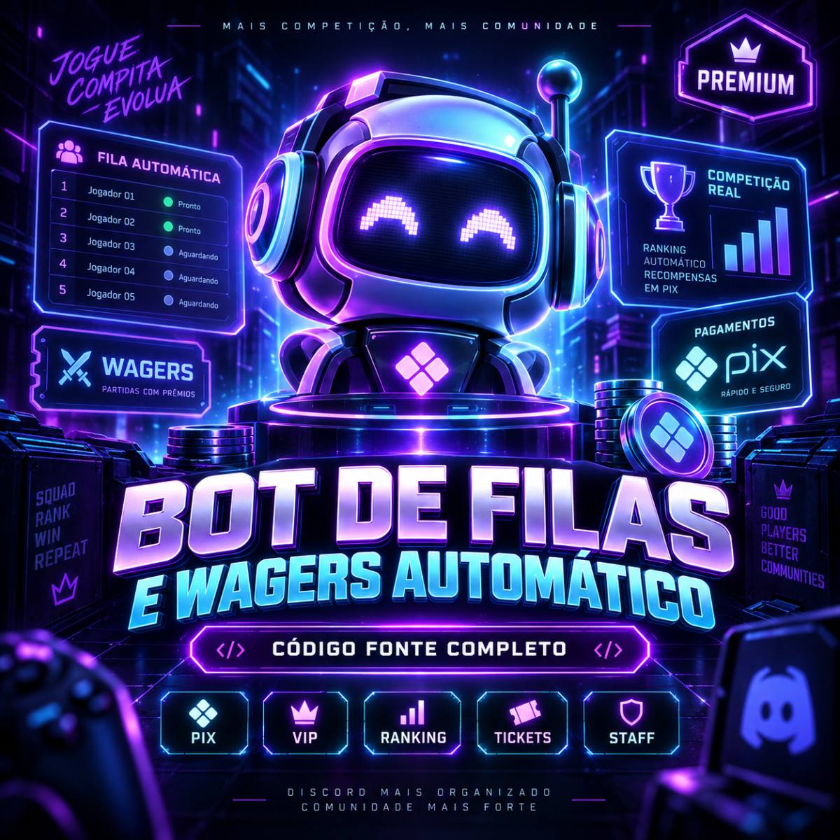 BOT DISCORD PARA FILAS, PARTIDAS E WAGERS – CÓDIGO FONTE COMPLETO