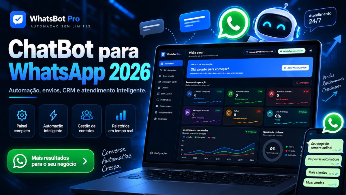 WhatsBot Pro 2026 – ChatBot para WhatsApp + Automação, CRM e Disparos | Licença 12 Meses
