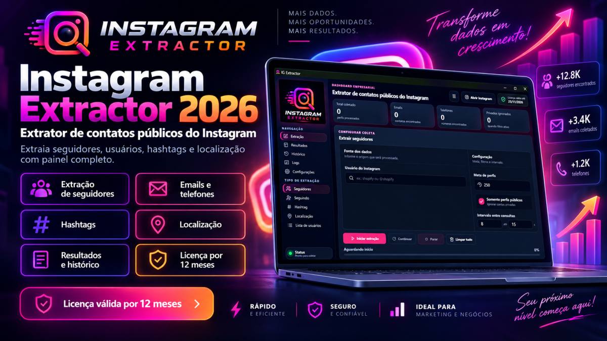 Extrator de Seguidores do Instagram 2026 – Leads, E-mails e Telefones