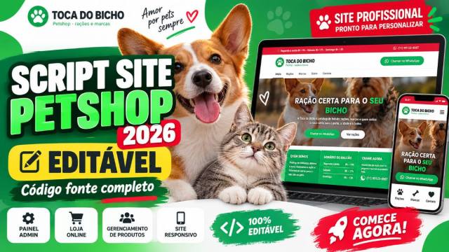 Script PHP para Site de Petshop 2026 – Código Fonte 100% Editável para Criar Sites para Clientes