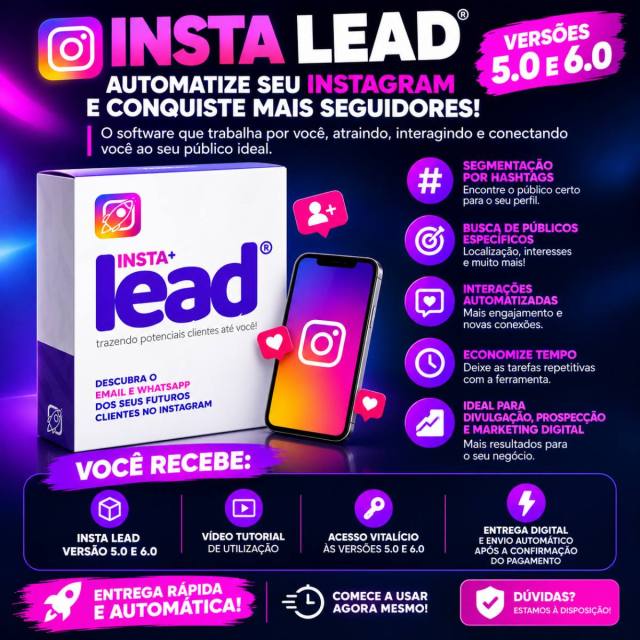 Extrator Instagram Insta Lead| 6.0 | Vitalício Acesso Vitalício - Extração de Leads para Vendas