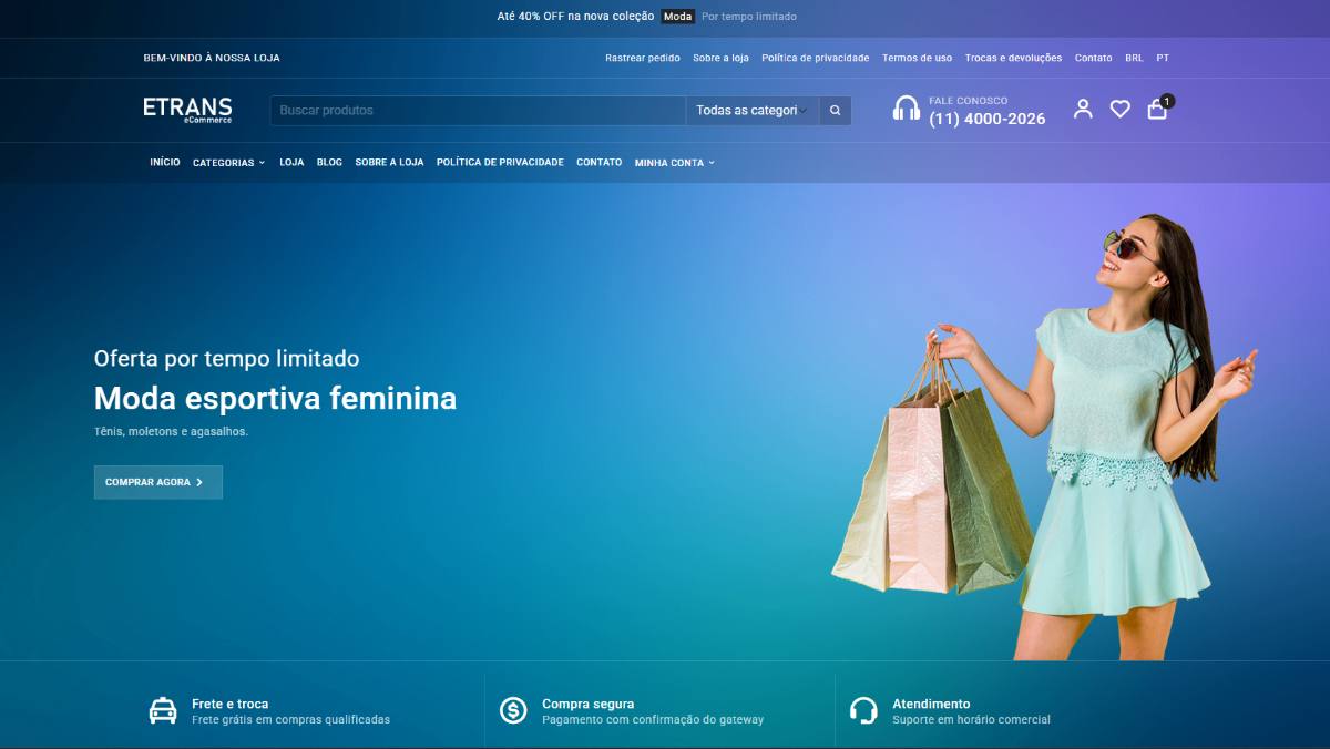 ETrans Loja Virtual Plus 2026 – E-commerce Completo com Painel Admin, Mercado Pago, Frete e Código-Fonte