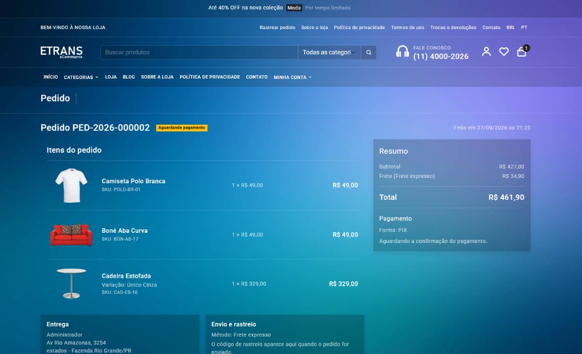 ETrans Loja Virtual Plus 2026 – E-commerce Completo com Painel Admin, Mercado Pago, Frete e Código-Fonte