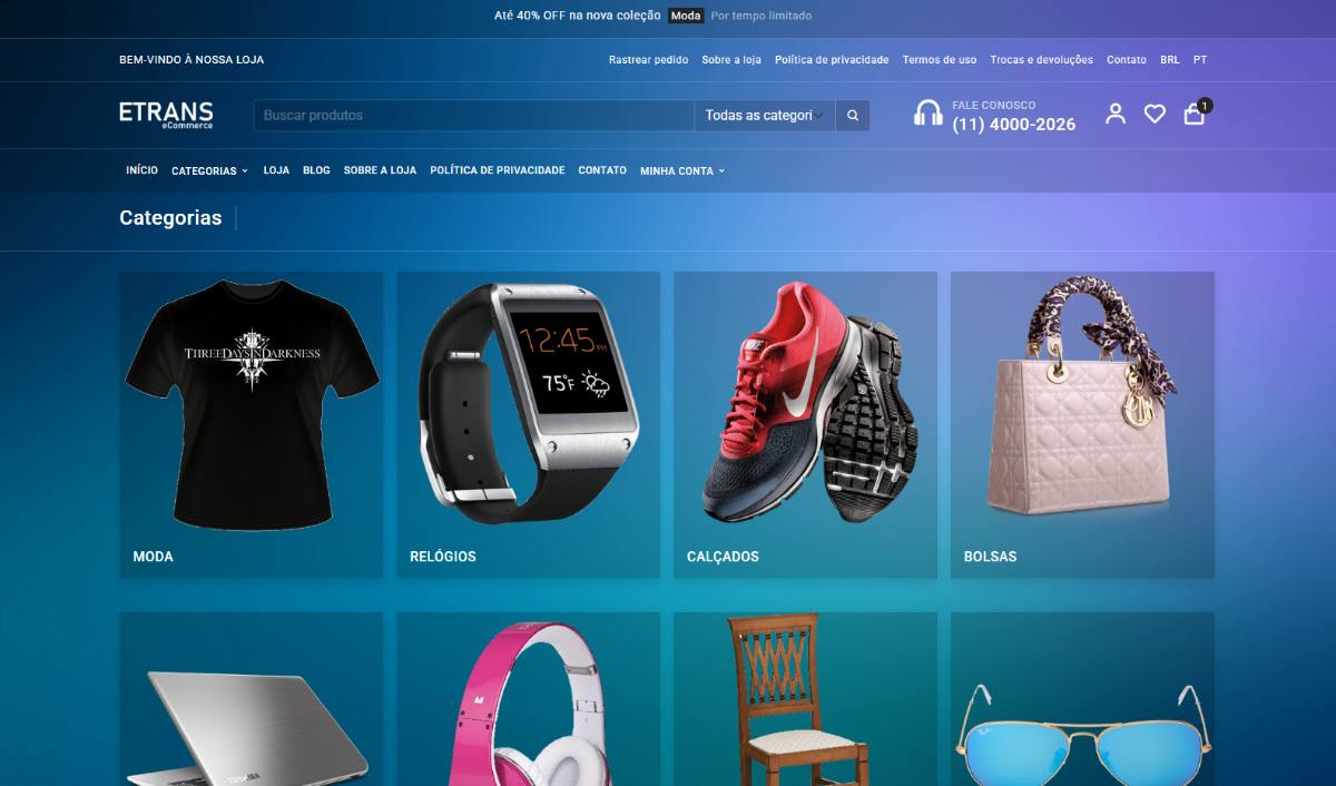 ETrans Loja Virtual Plus 2026 – E-commerce Completo com Painel Admin, Mercado Pago, Frete e Código-Fonte