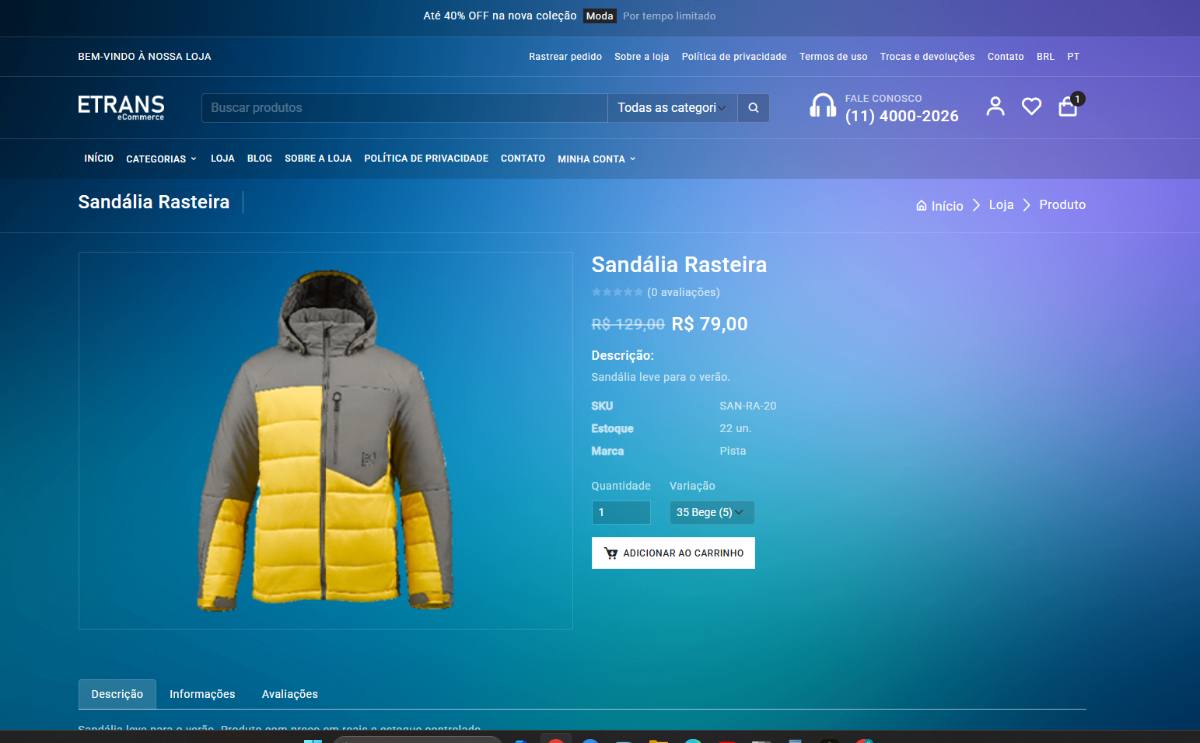 ETrans Loja Virtual Plus 2026 – E-commerce Completo com Painel Admin, Mercado Pago, Frete e Código-Fonte