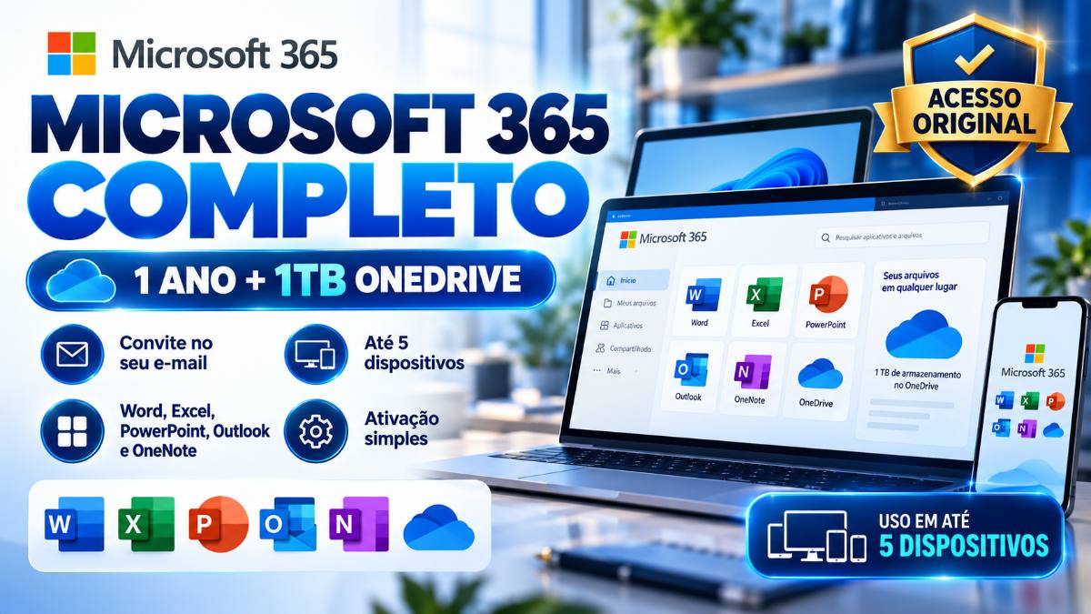 Microsoft 365 Completo + 1TB OneDrive | Acesso por 1 Ano