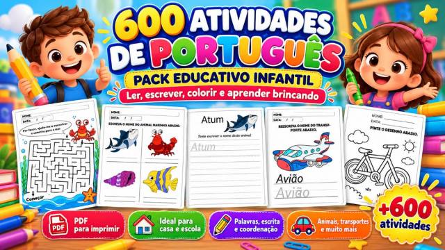 600 Atividades de Português Infantil em PDF – Pack Educativo para Imprimir