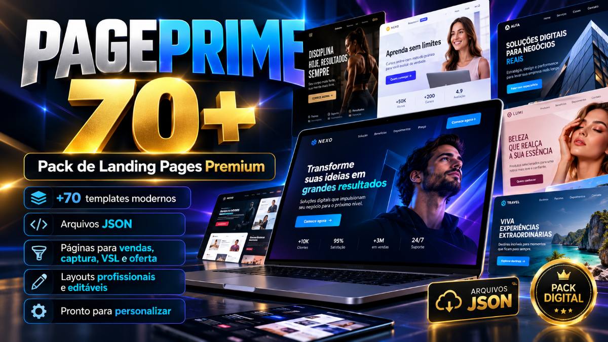 PagePrime – +70 Landing Pages Premium em JSON | Pack de Páginas de Vendas