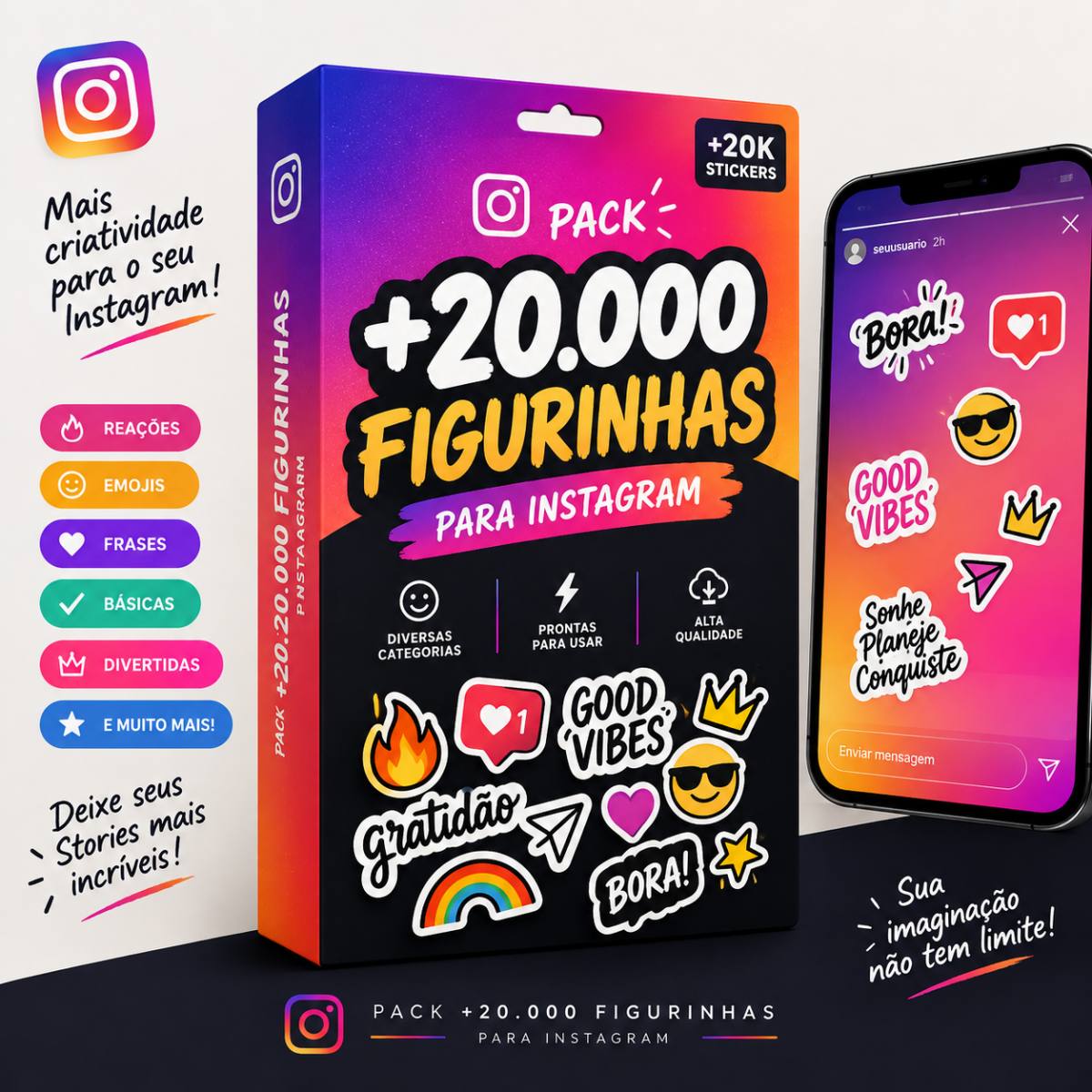 Pack +20.000 Figurinhas para Instagram – Stories, Reels e Conteúdos Criativos
