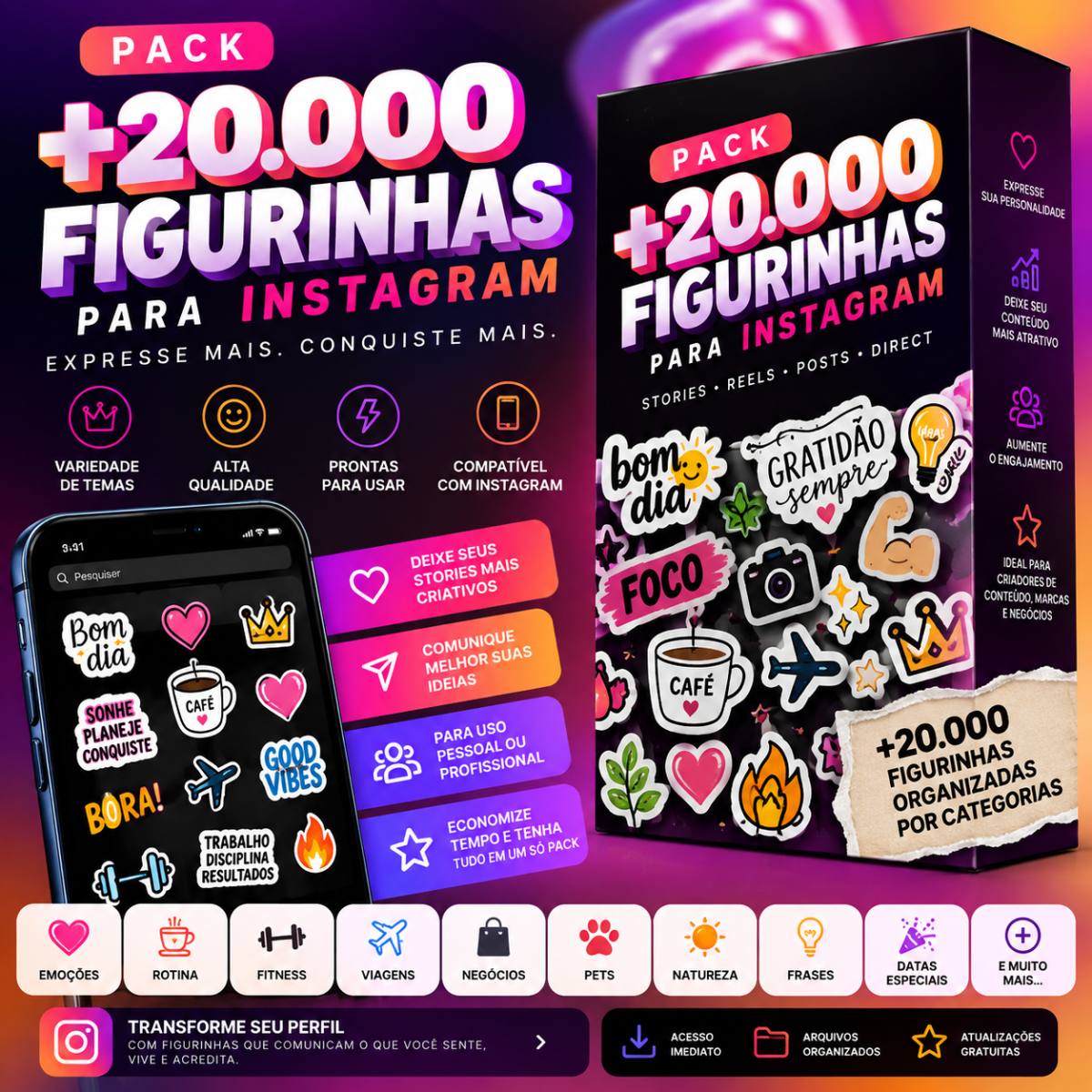 Pack +20.000 Figurinhas para Instagram – Stories, Reels e Conteúdos Criativos