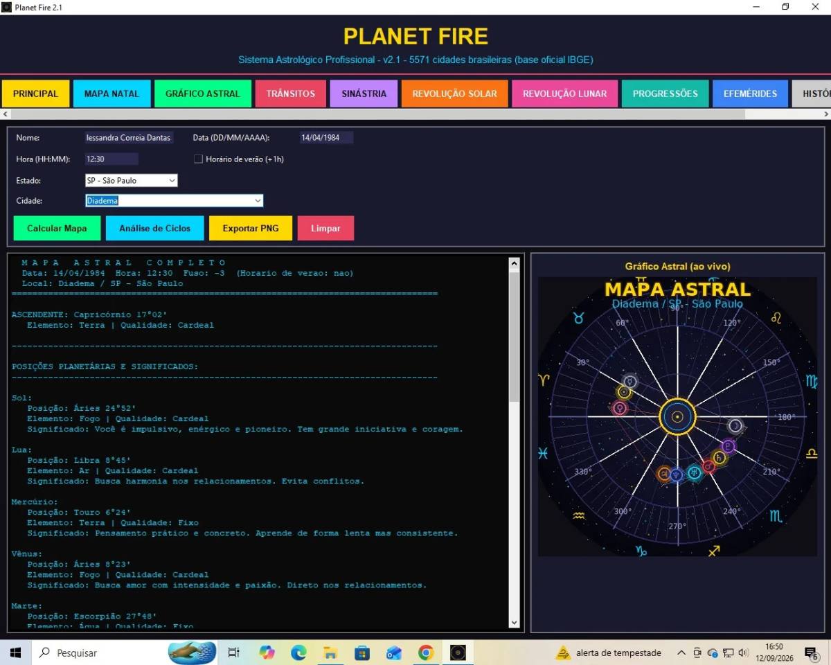 PLANET FIRE - Software Astrológico Profissional
