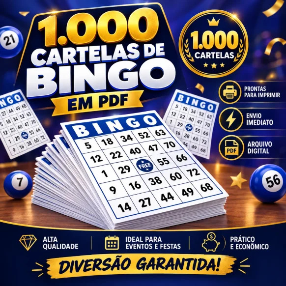 1.000 Cartelas de Bingo em PDF - Envio Imediato!