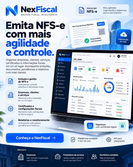 NEXFISCAL — Sistema de Gestão Fiscal e Emissão de NFS-e com Código-Fonte  Copiar título