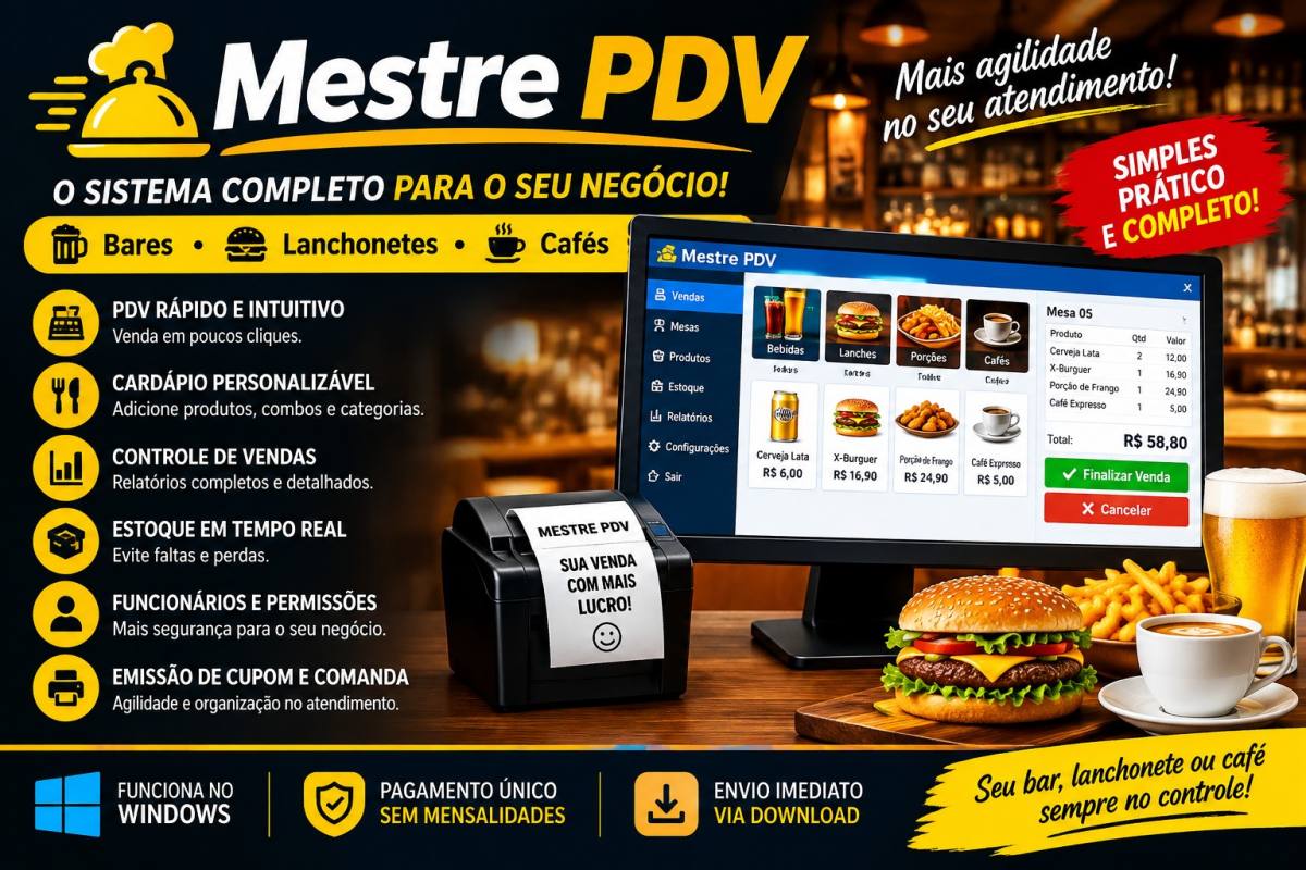 Mestre PDV – Sistema de PDV para Bares, Lanchonetes e Cafés