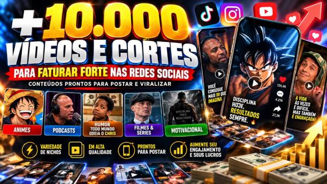 Pack Viral PRO – +10.000 Vídeos e Cortes Prontos para TikTok, Reels, Shorts e Redes Sociais
