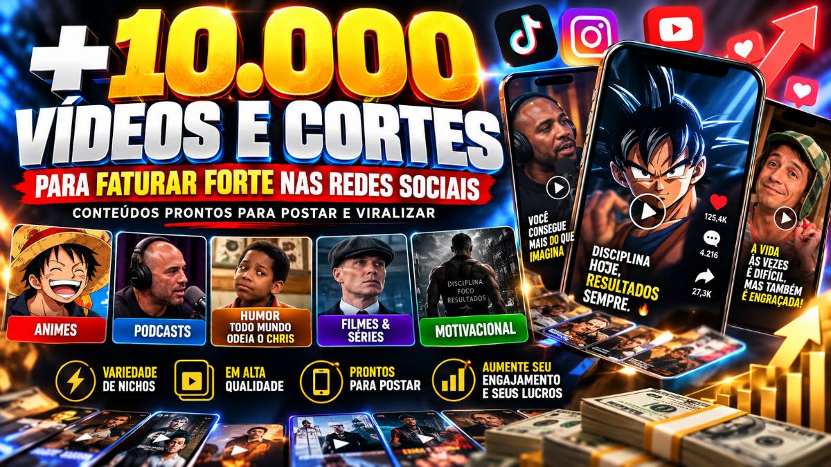 Pack Viral PRO – +10.000 Vídeos e Cortes Prontos para TikTok, Reels, Shorts e Redes Sociais