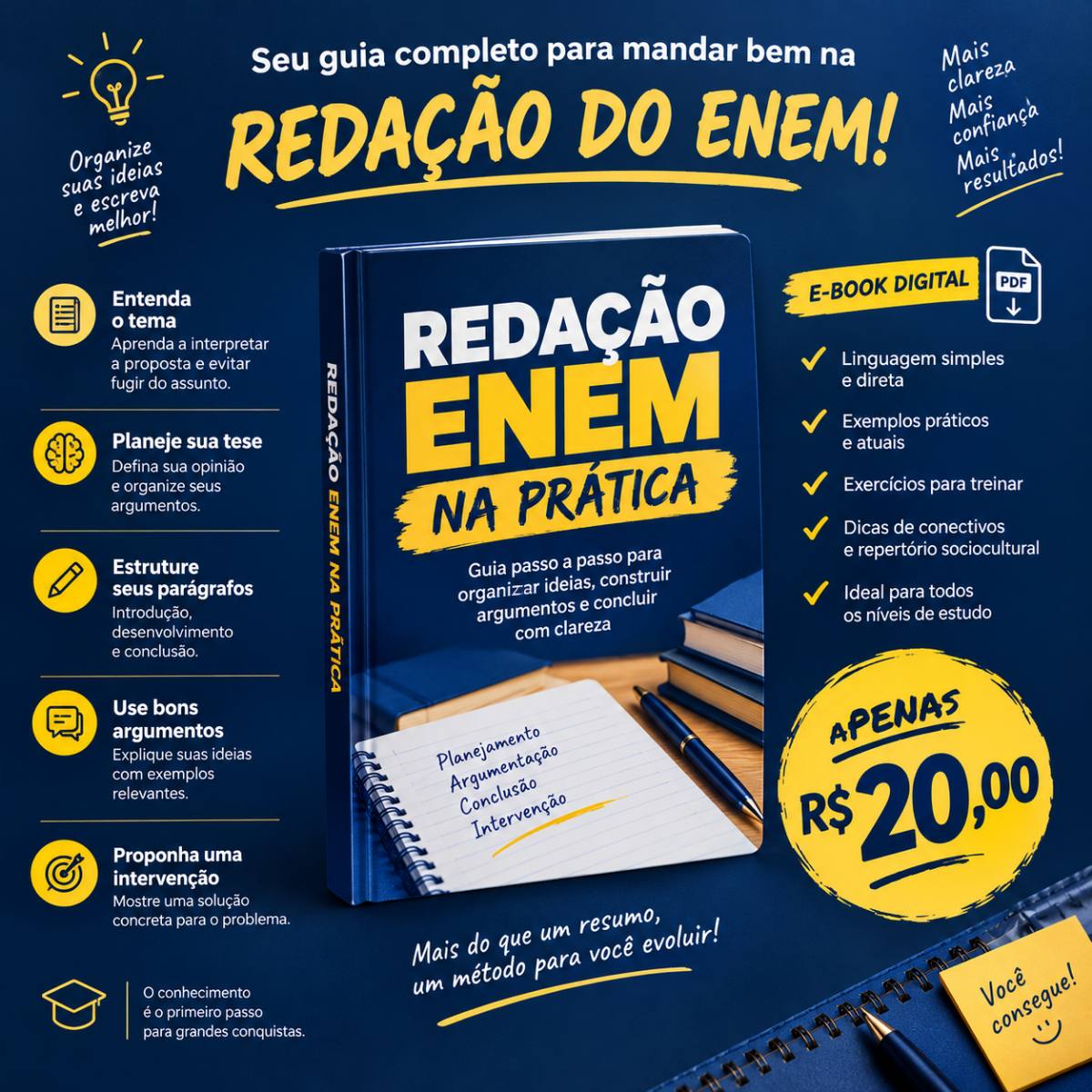 Redação ENEM na Prática — O Guia Passo a Passo para Planejar, Escrever e Melhorar sua Redação