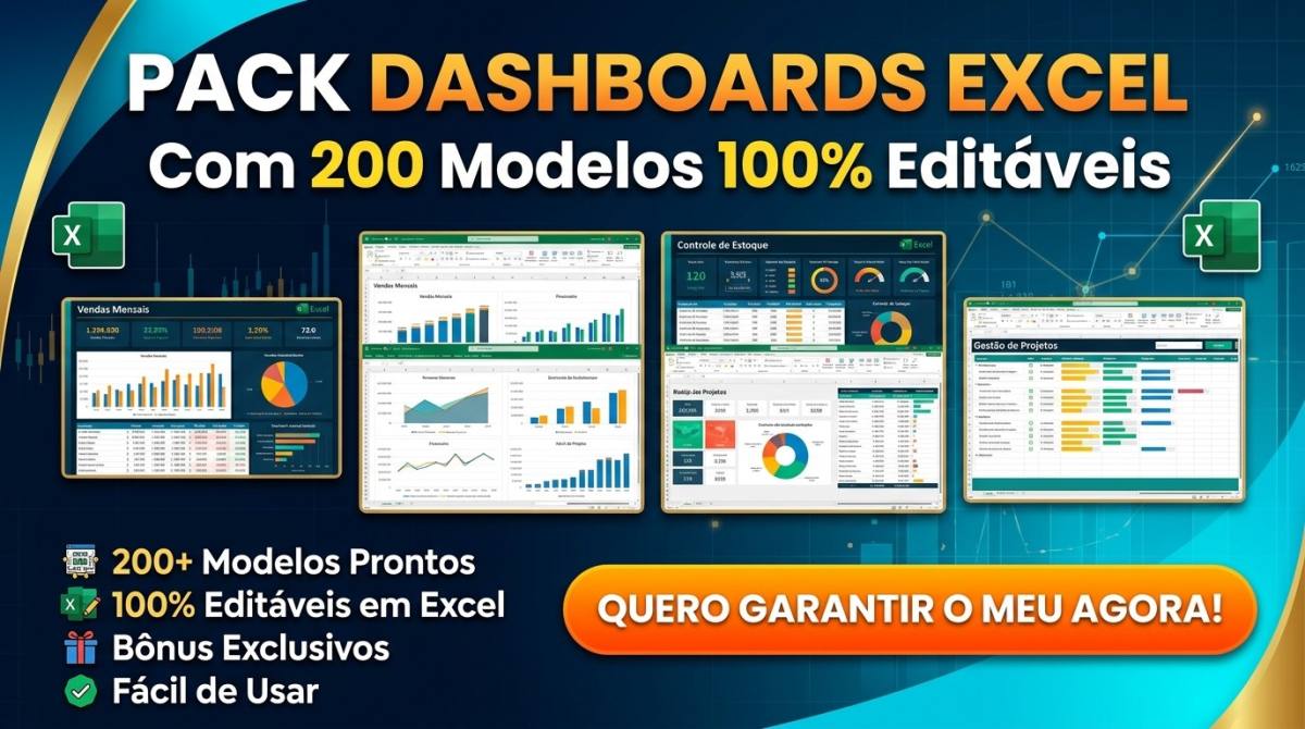 Pack Planilhas Excel com Dashboards 200 Modelos 100% Editáveis