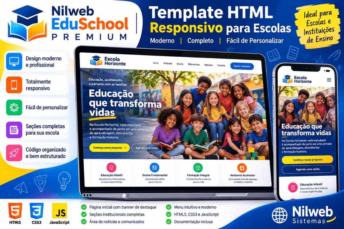 Nilweb EduSchool Premium — Template HTML Responsivo para Escolas