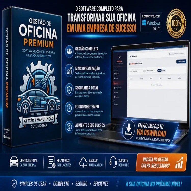 Aplicativo para Gestão de Oficina Mecânica - Pagamento Único (Sem Mensalidades)