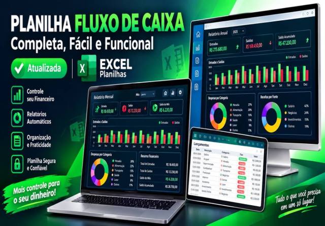 Planilha Fluxo de Caixa com Dashboard - Pessoal e Empresarial