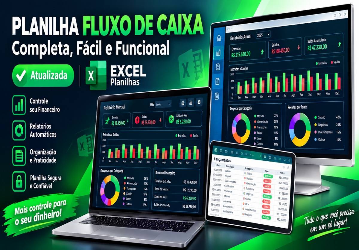 Planilha Fluxo de Caixa com Dashboard - Pessoal e Empresarial