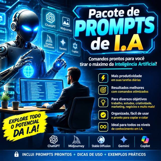 PACOTE DE PROMPTS DE I.A - EXPLORE TODO O POTENCIAL DA INTELIGÊNCIA ARTIFICIAL!