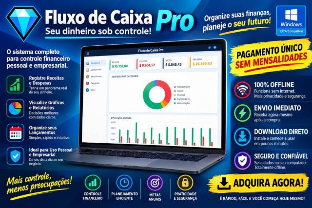 Fluxo de Caixa Pro - Software de Controle Financeiro (Sem Mensalidades)