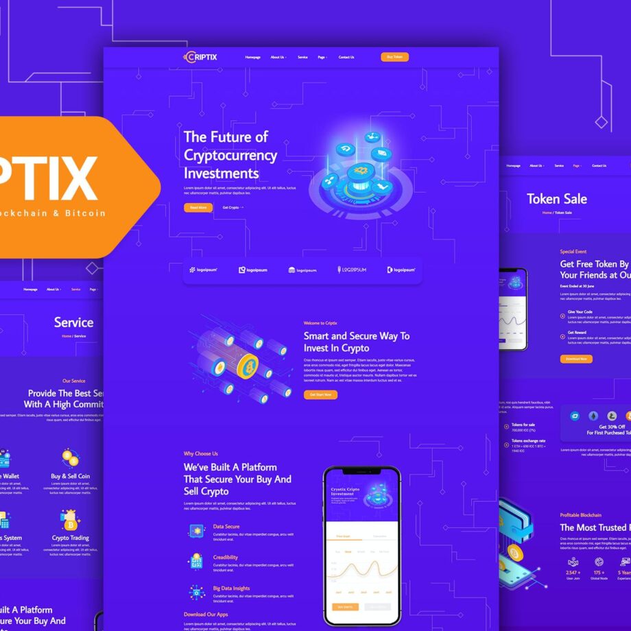 Criptix - kit de modelo de bloco de criptomoeda e elemento Bitcoin