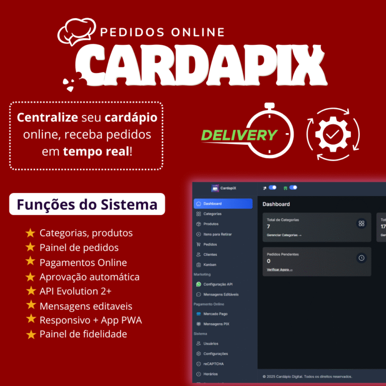 CardaPix — Sistema Completo de Pedidos Online + Evo API | Revenda Liberada — PLW Design