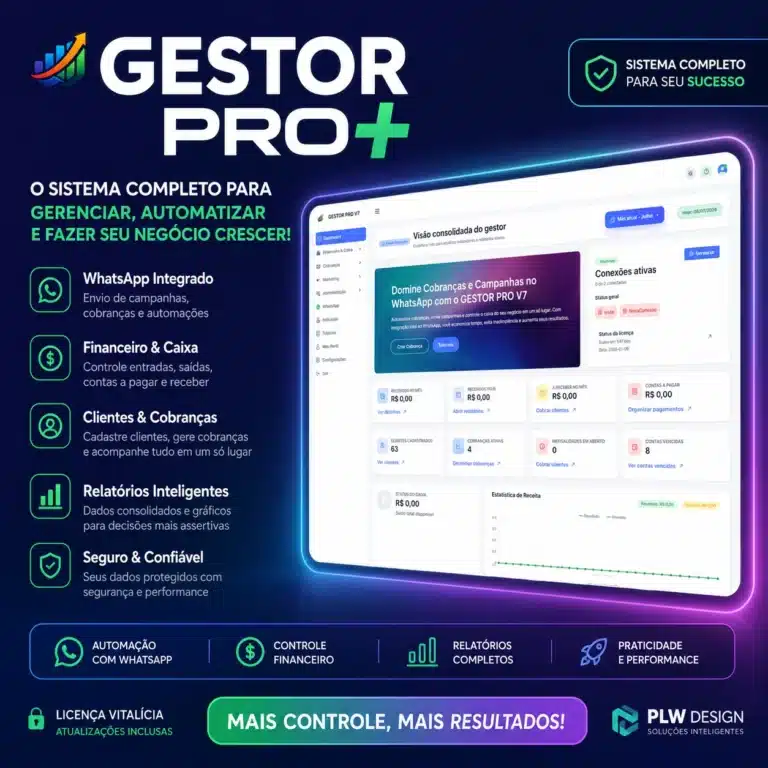 Sistema de Cobranças para WhatsApp Via Pix - Gestor PRO+ White Label 2026 — PLW Design
