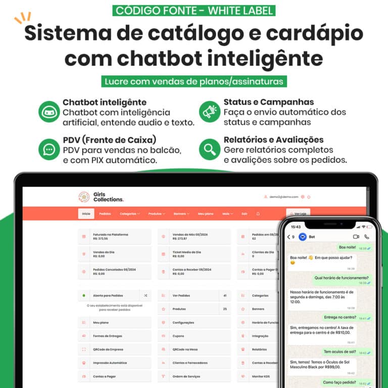Sistema de Catálogos e Cardapios com Chatbot Inteligente - PHP SaaS — PLW Design