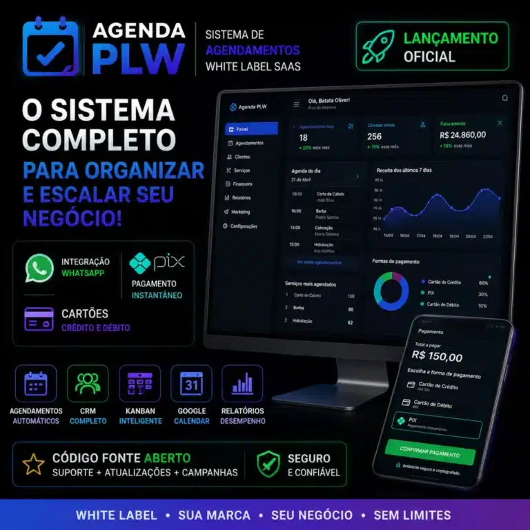 Lançamento Oficial Agenda PLW - Sistema de Agendamentos + Código-Fonte — PLW Design