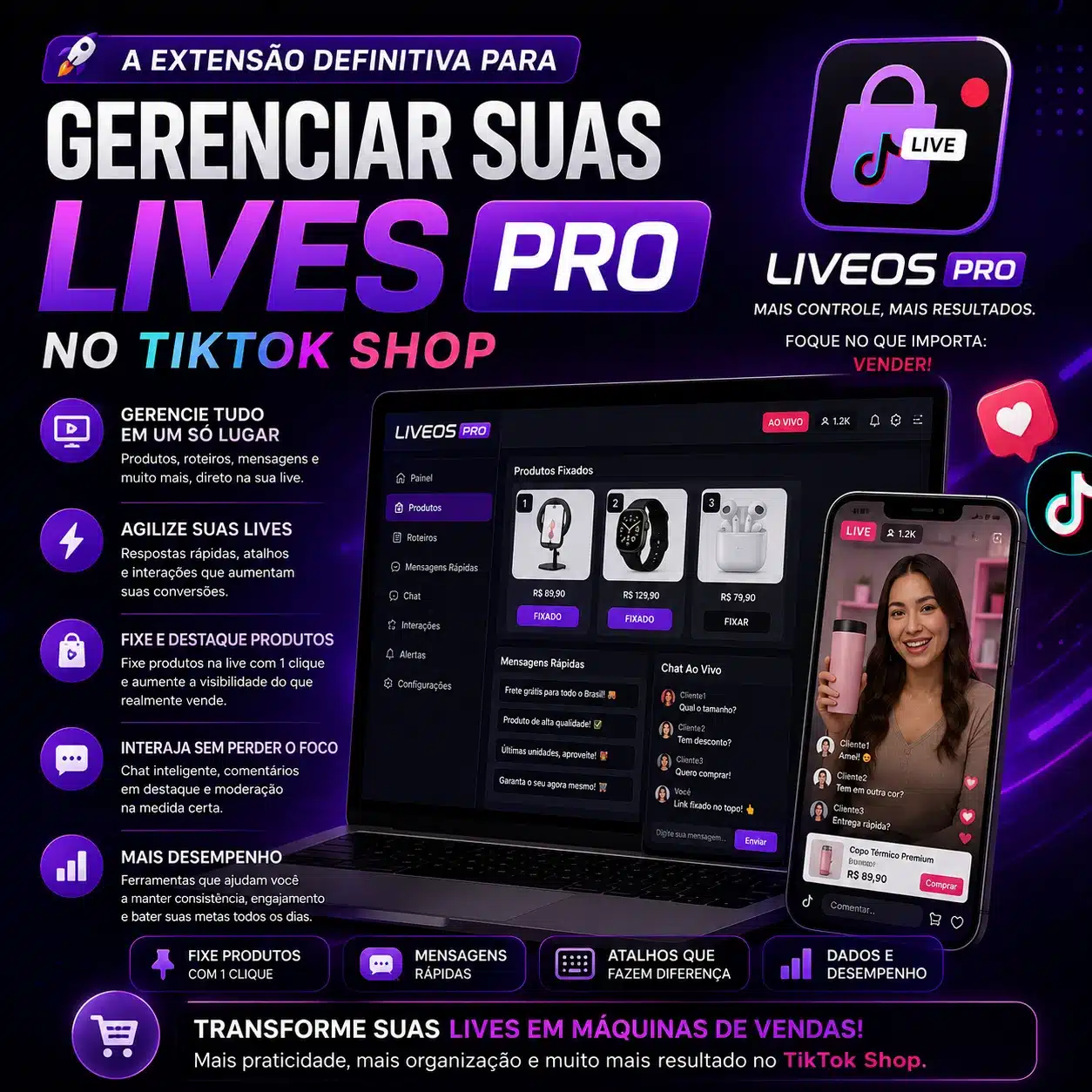 LiveOS PRO - Extensão para Gerenciar Lives no TikTok Shop